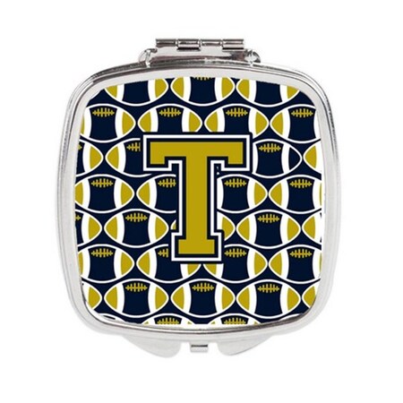 Carolines Treasures Letter T Football Blue and Gold Compact Mirror, 3 x 0.3 x 2.75 in. CJ1074-TSCM